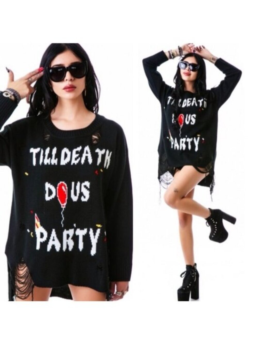 UNIF Till Death Do Us Party Oversized Distressed Sweater